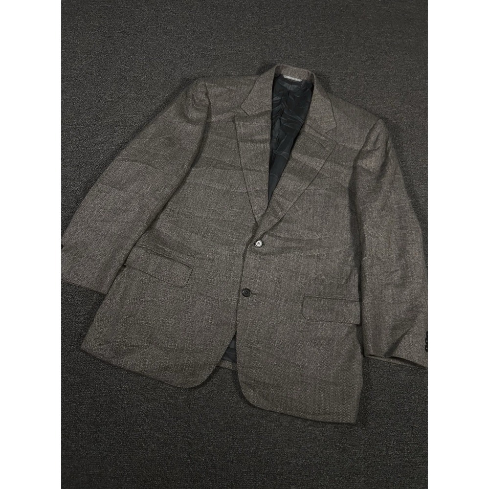 Canali Blazer Jacket Men's 44R Brown Tweed Herringbone Cashmere Wool Sport Coat